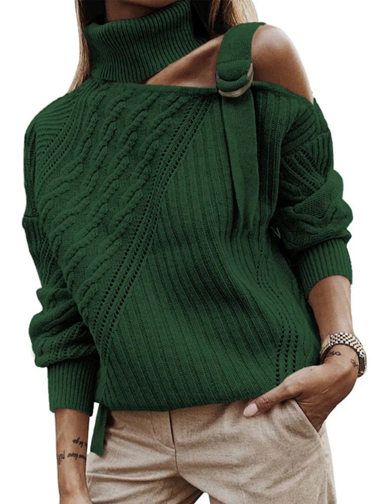 Hazel | Winter Chic One-Shoulder Leopard Sweater