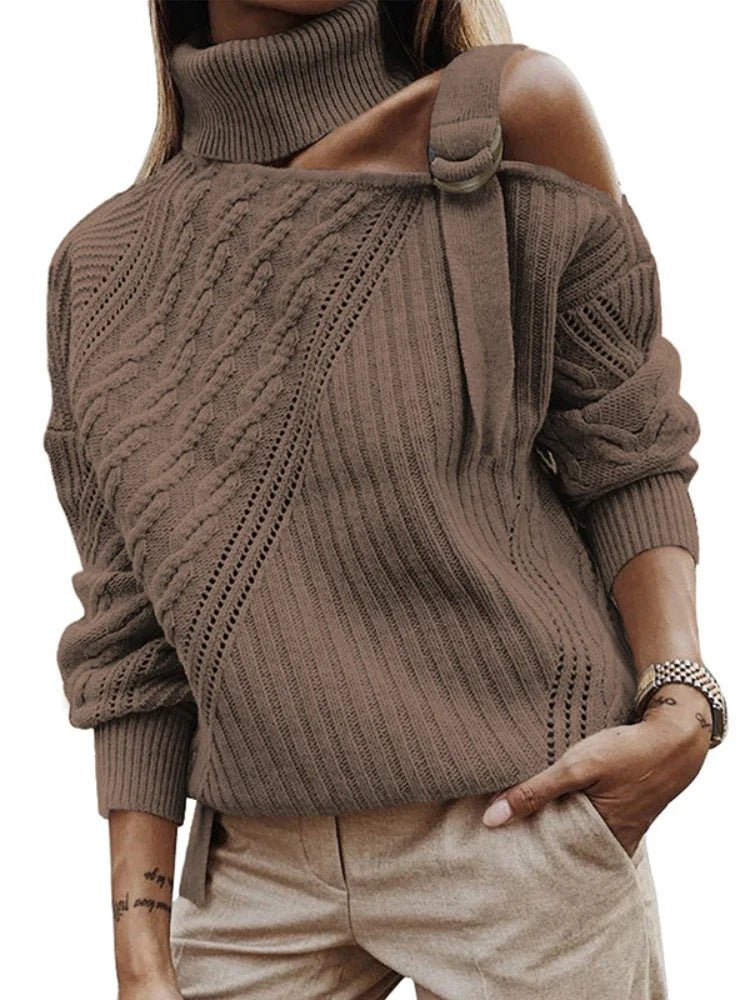 Hazel | Winter Chic One-Shoulder Leopard Sweater