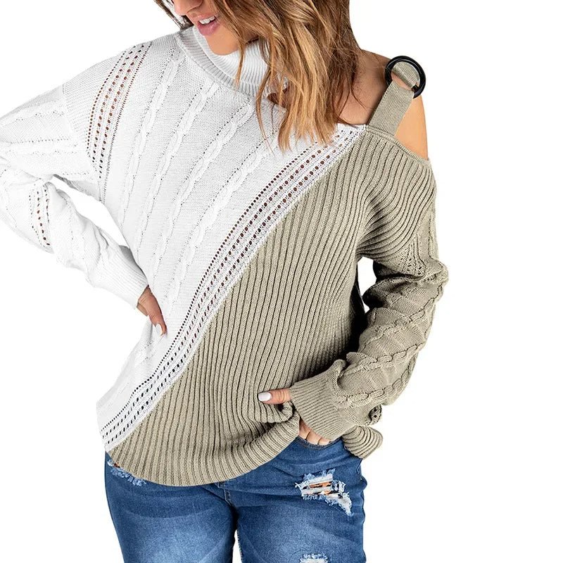 Hazel | Winter Chic One-Shoulder Leopard Sweater