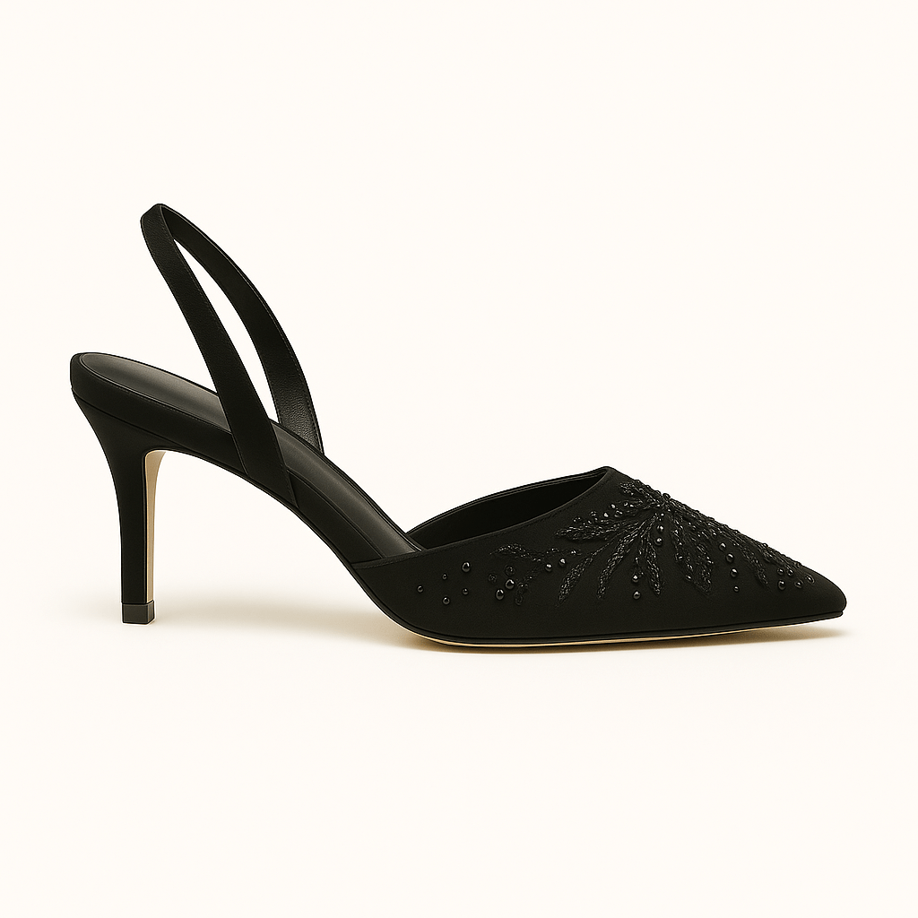 Patricia | Chic Floral Embroidered Slingback Heels