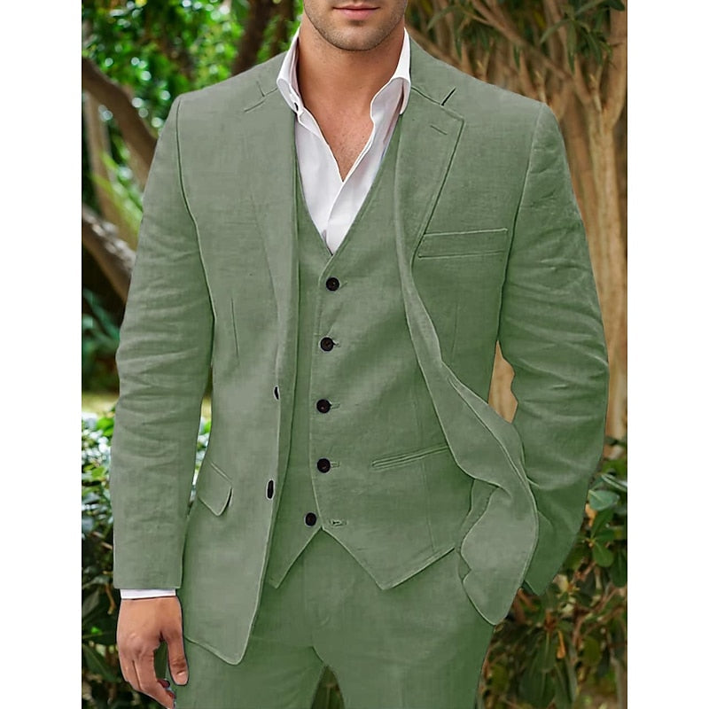 Premium Three-Piece Linen Set for Men: Blazer, Vest and Trousers
