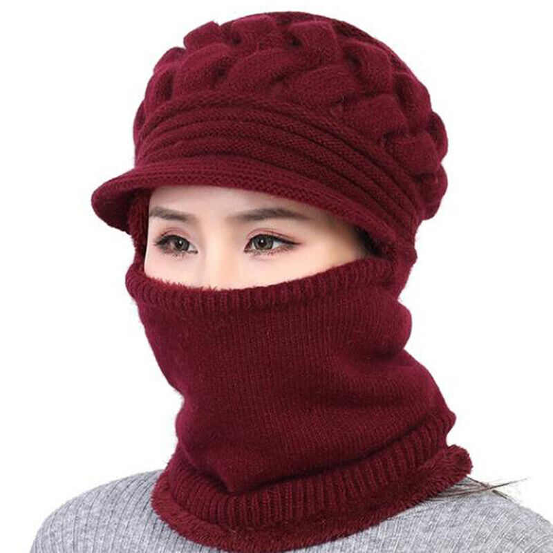 Women's Knitted Beanie with Visor Scarf