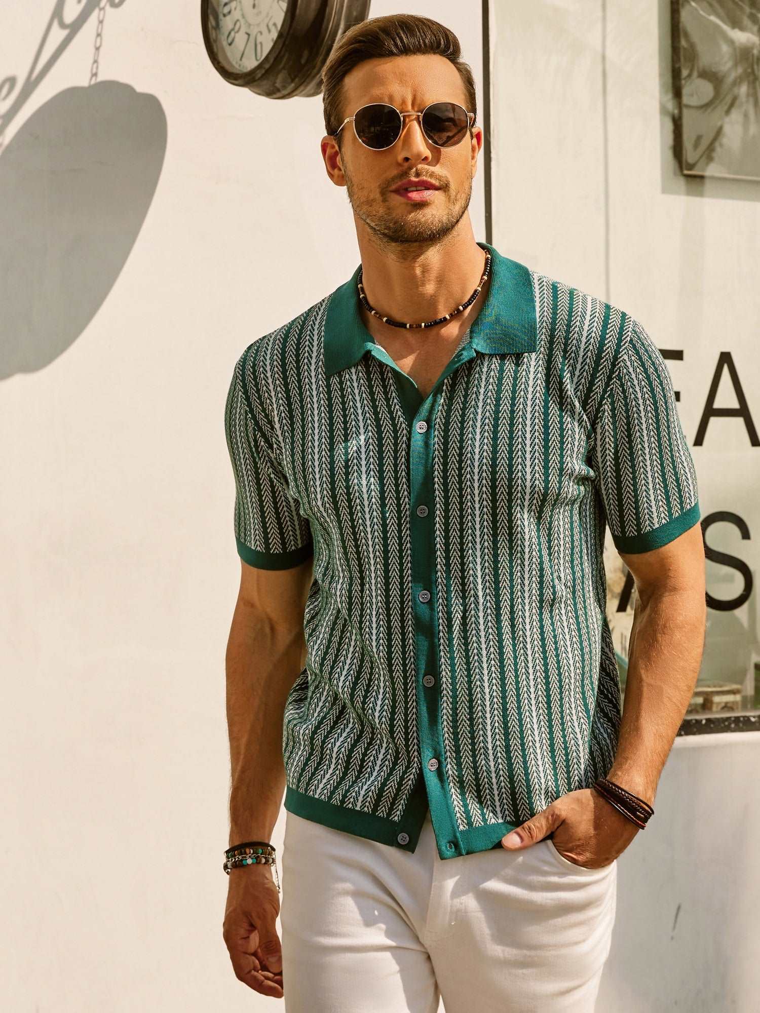 Vintage Striped Button-Down Polo Shirt
