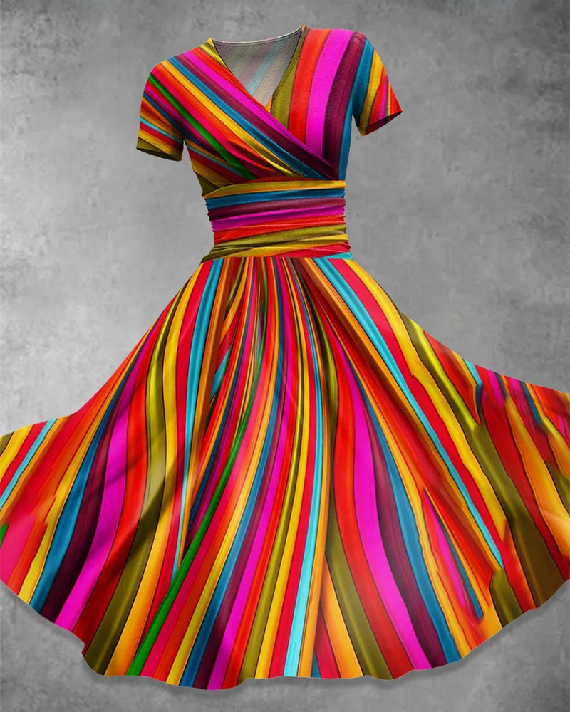 Colorful V-Neck Dress with Elegant Design