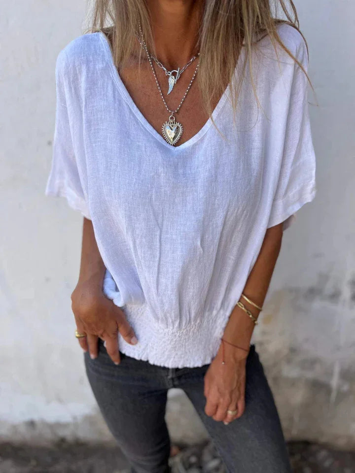 Projet | Chic V-Neck Linen Blend Blouse