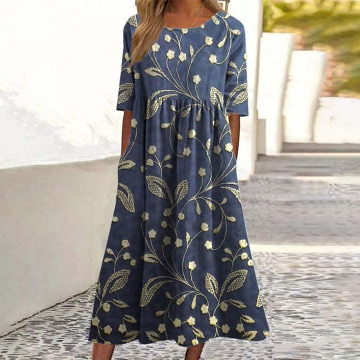 Elegant Floral Embroidered Midi Dress