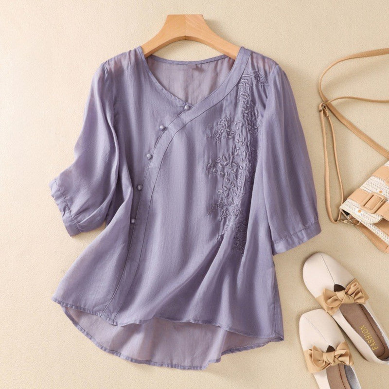 Sue | Chic Asymmetrical Button-Down Top