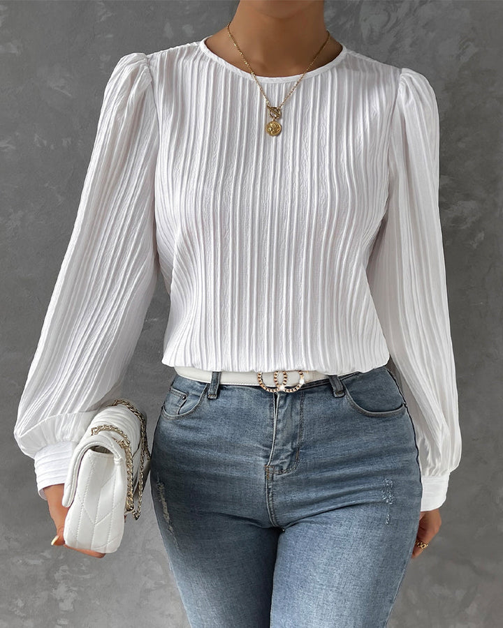 Hannah | Chic Pleated Top with Lantern Sleeves