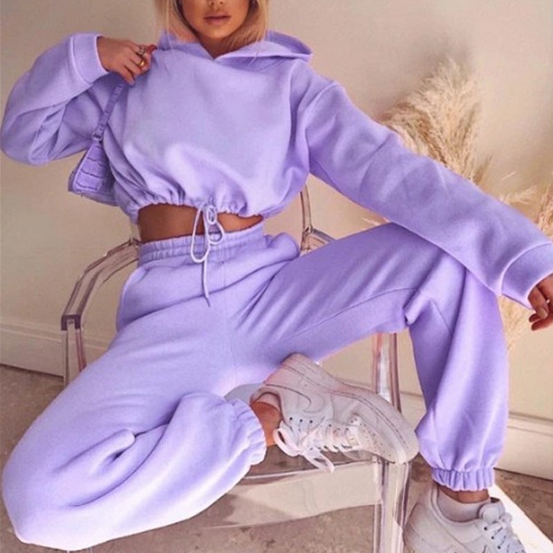 Women's Two-Piece Jogger Set with Cropped Hoodie