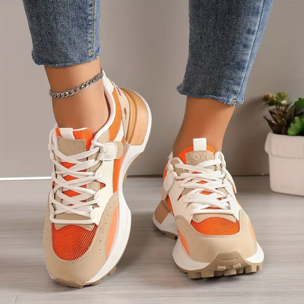 Women's Colorblock Orange Lace-Up Casual Shoes