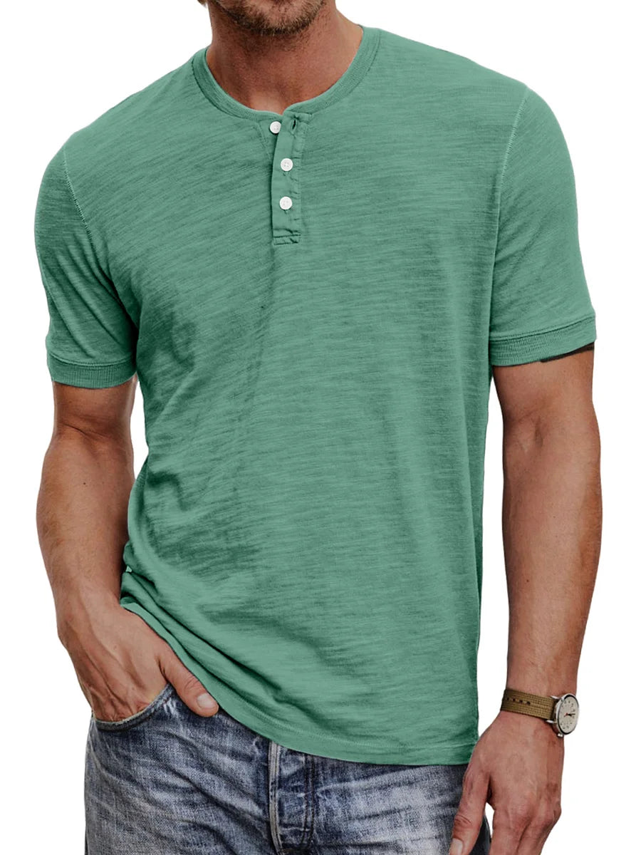 Breathable Shortsleeve Henley T Shirt for Men