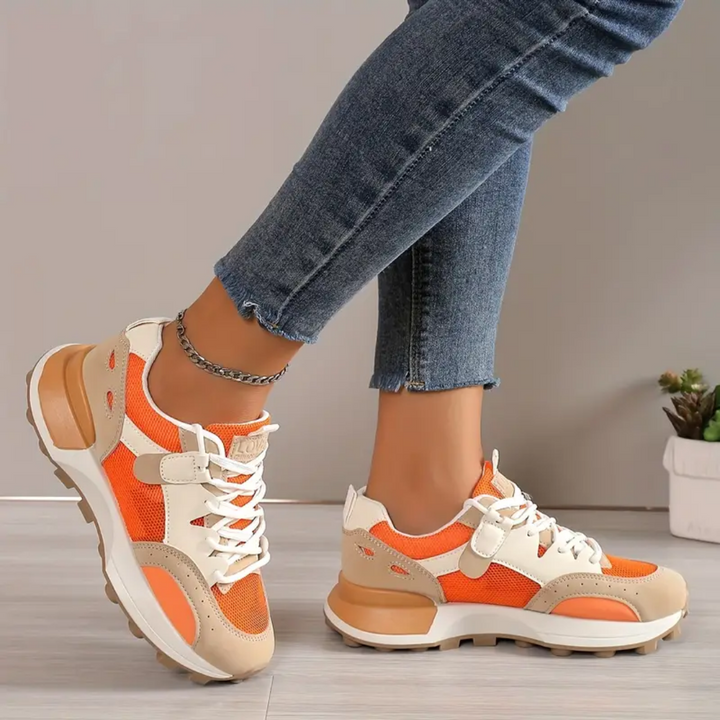 Women's Colorblock Orange Lace-Up Casual Shoes