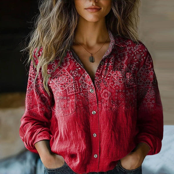 Vintage-Inspired Printed Blouse for Women