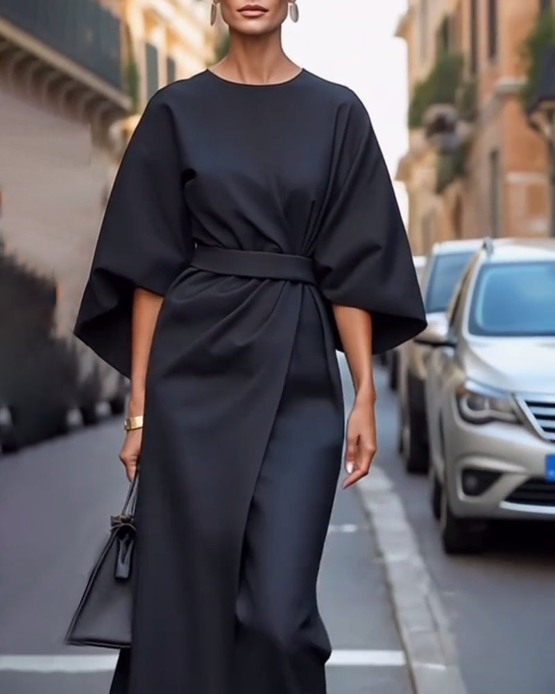 Celestine | Chic Lantern Sleeve Belted Dress