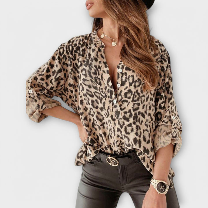 Navy | Chic Leopard Print Statement Blouse