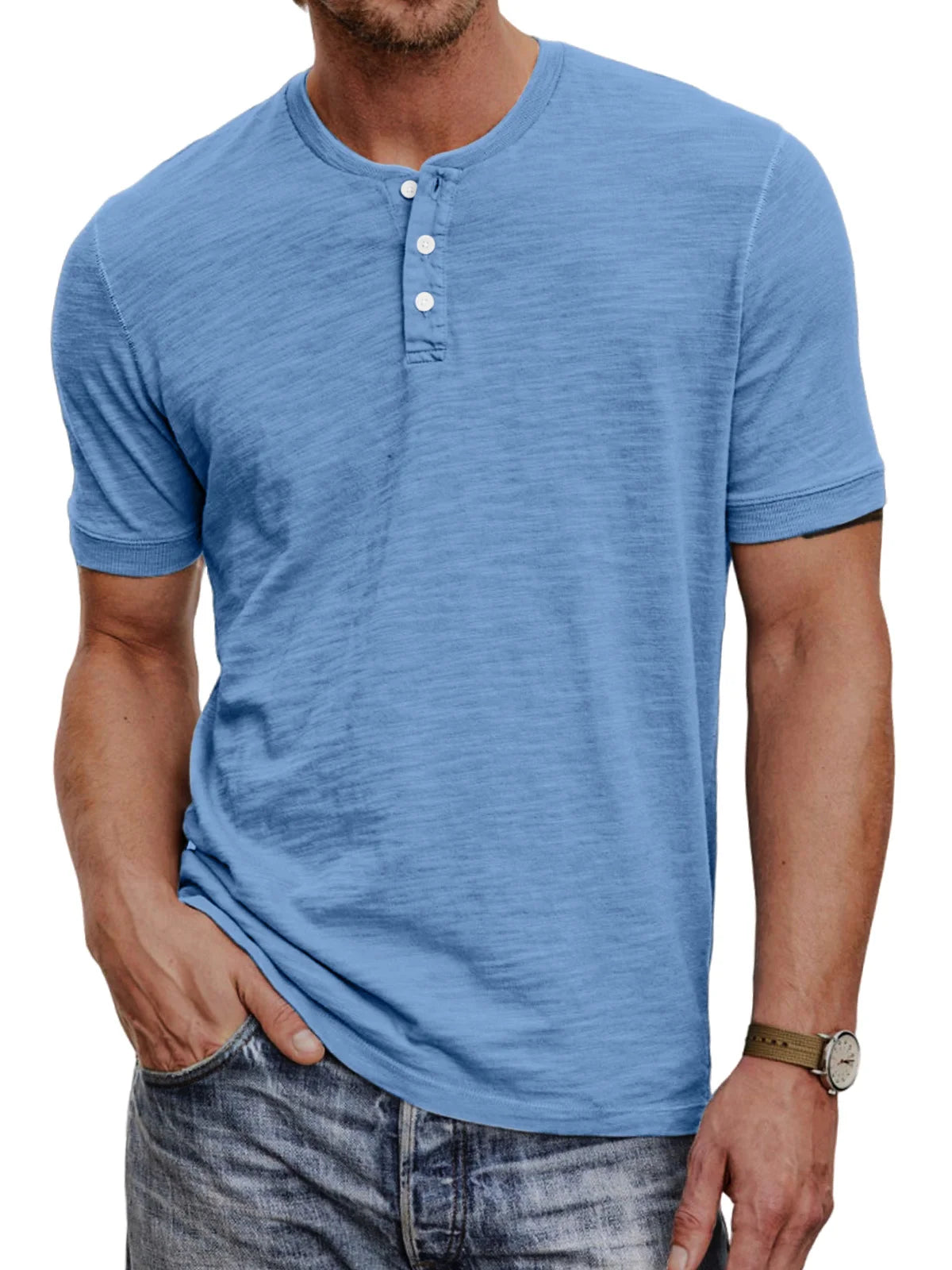 Breathable Shortsleeve Henley T Shirt for Men