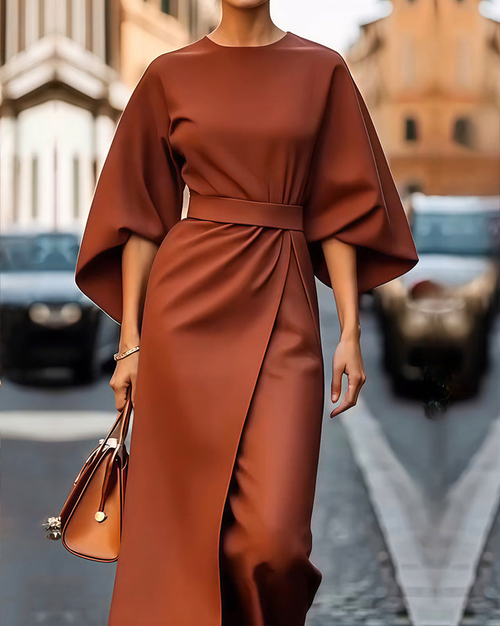 Celestine | Chic Lantern Sleeve Belted Dress