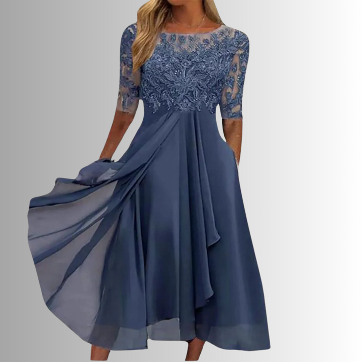 Elegant Embroidered Chiffon Midi Dress