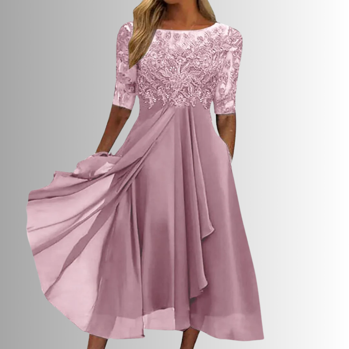 Elegant Embroidered Chiffon Midi Dress