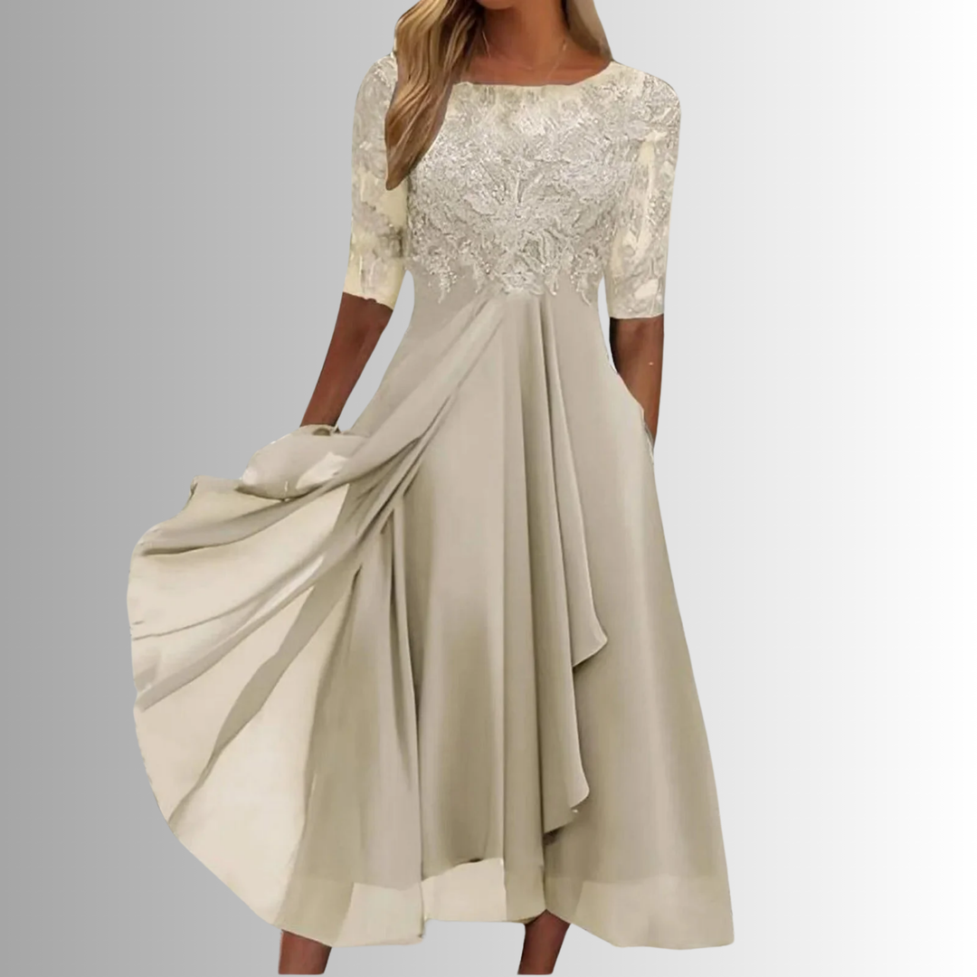 Elegant Embroidered Chiffon Midi Dress