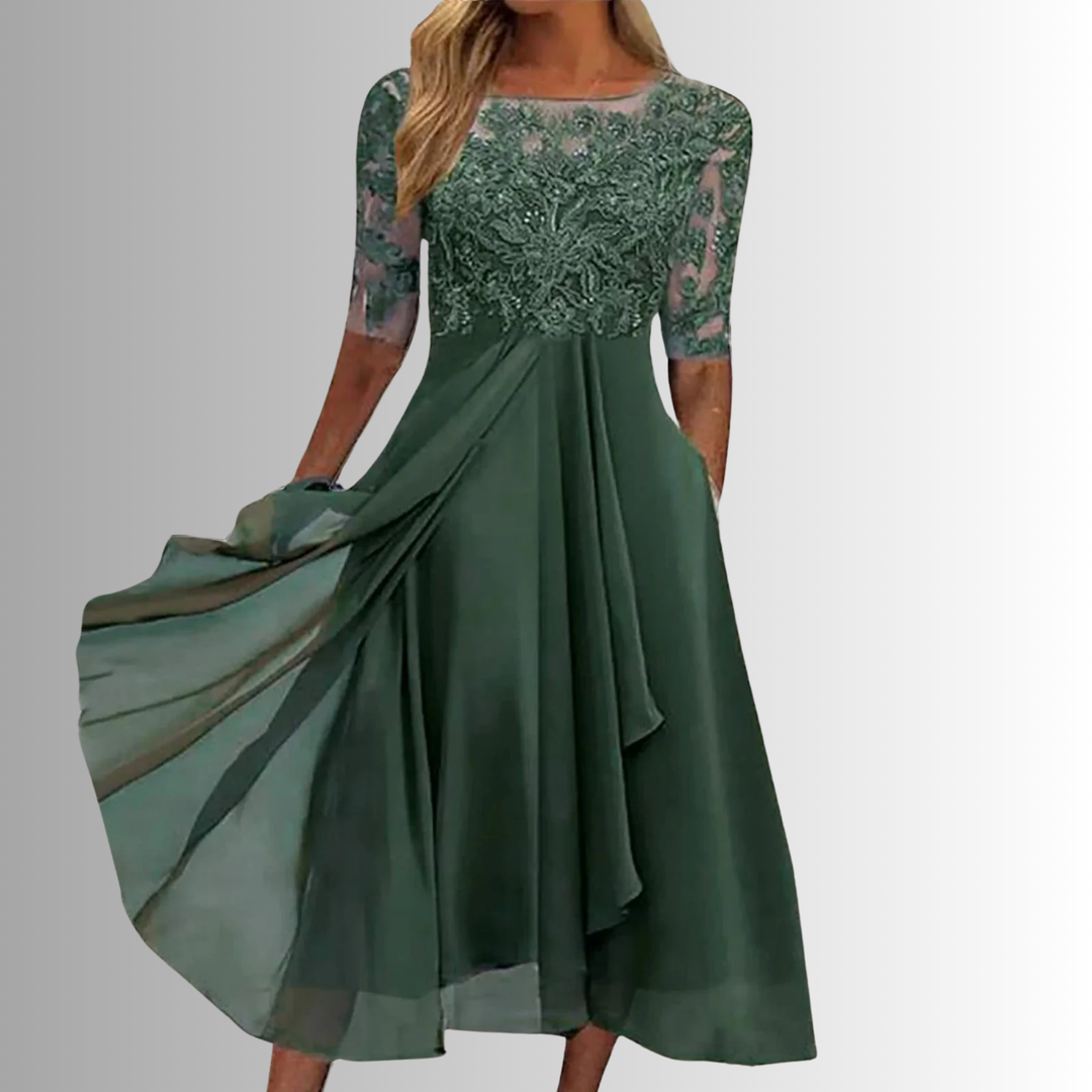 Elegant Embroidered Chiffon Midi Dress