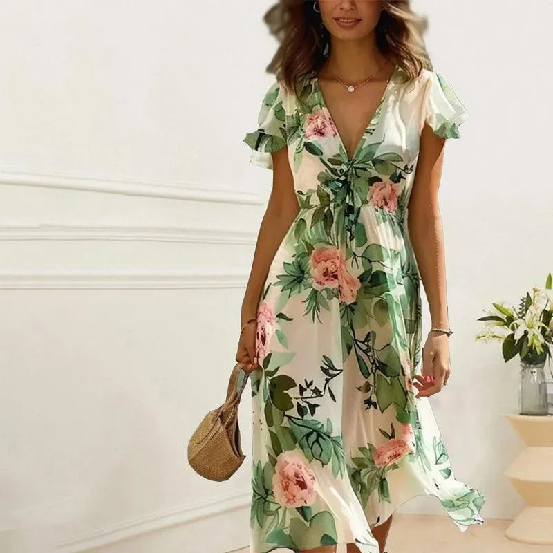 Rowan | Chic Cream Floral Midi Dress
