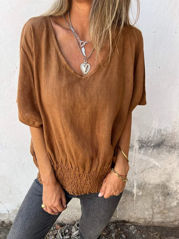 Projet | Chic V-Neck Linen Blend Blouse