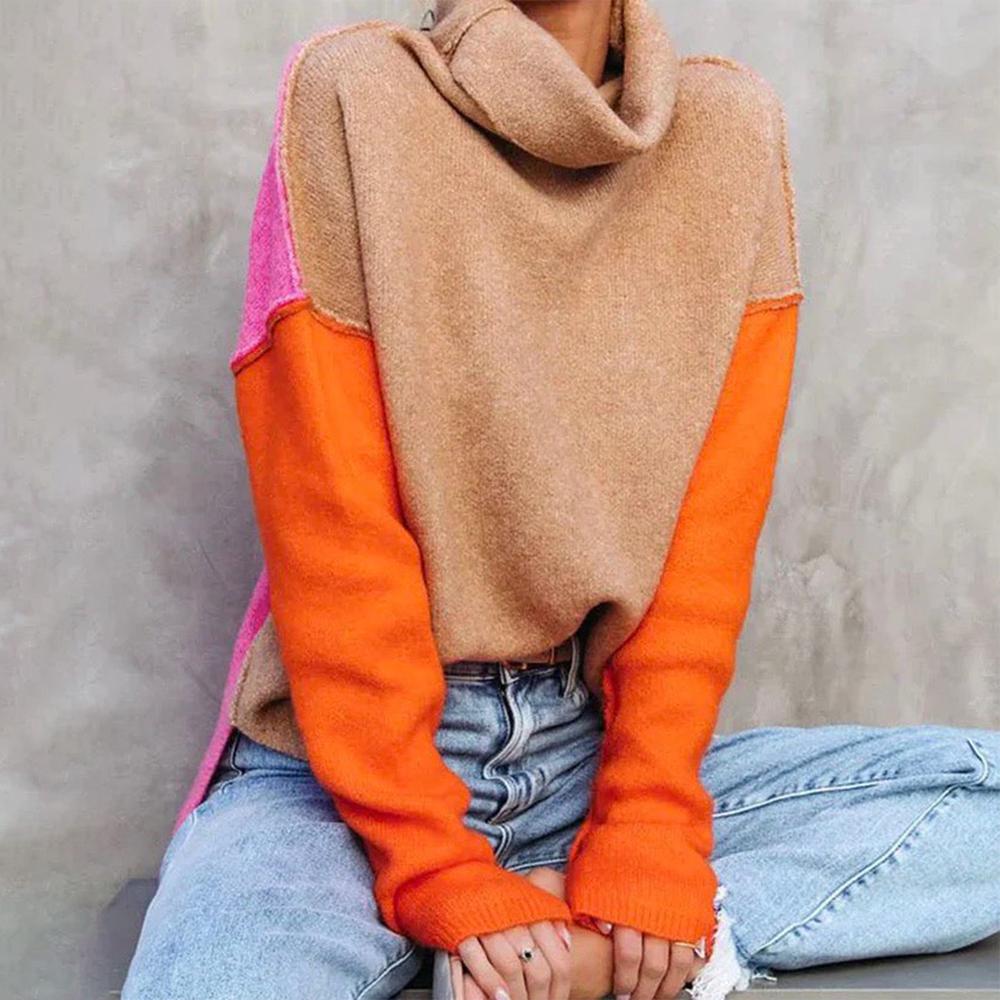 Rose | Cozy Winter Colorblock Turtleneck Sweater