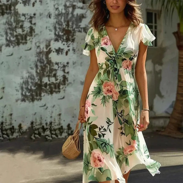 Rowan | Chic Cream Floral Midi Dress