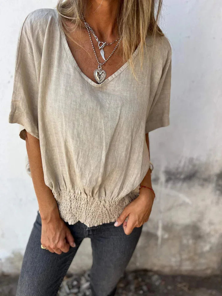 Projet | Chic V-Neck Linen Blend Blouse