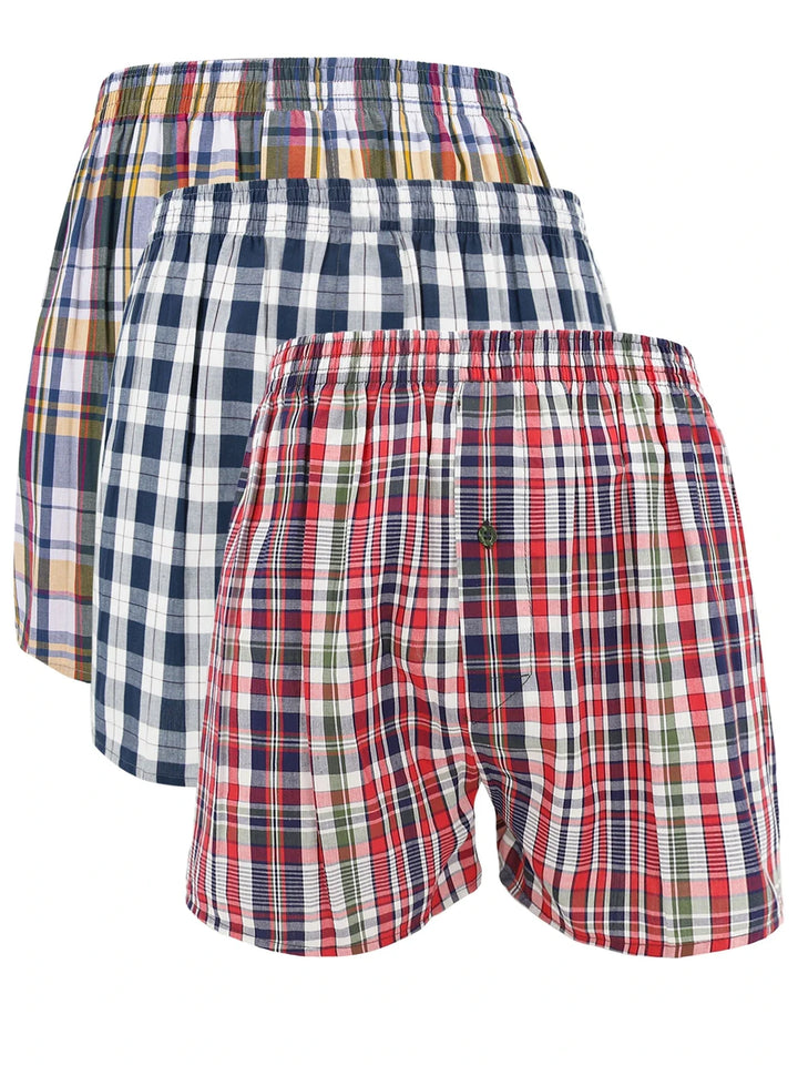 3 Comfortable Men’s Plaid Woven Boxer Shorts