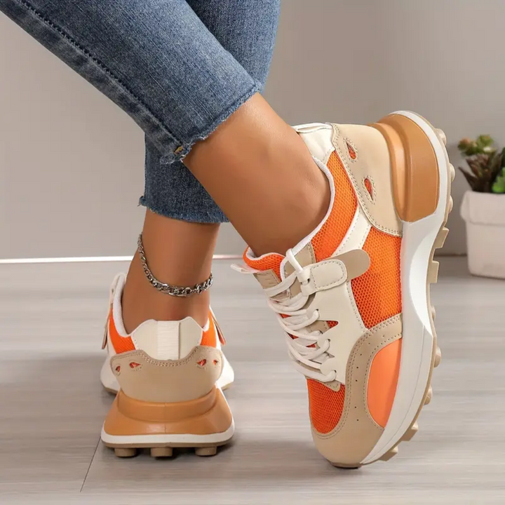 Women's Colorblock Orange Lace-Up Casual Shoes