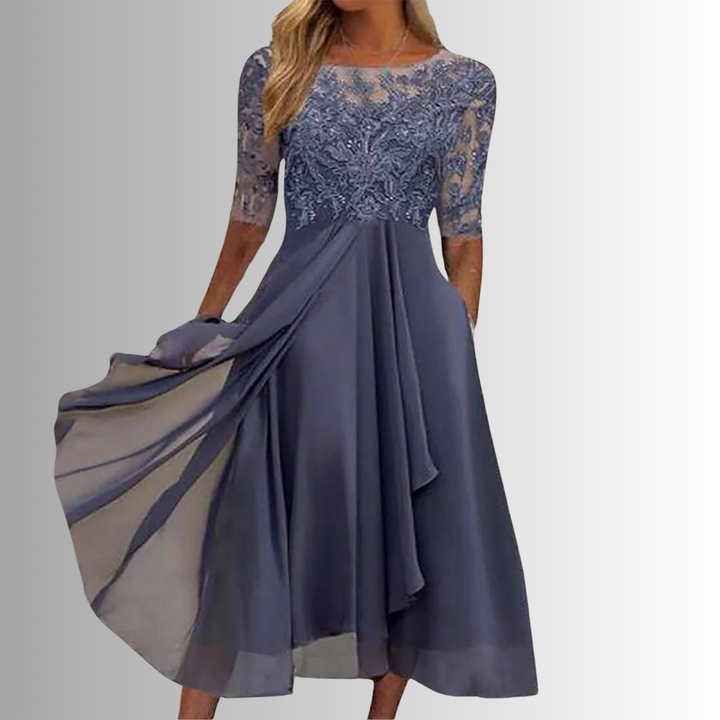 Elegant Embroidered Chiffon Midi Dress