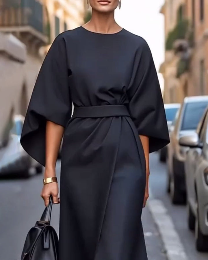 Celestine | Chic Lantern Sleeve Belted Dress