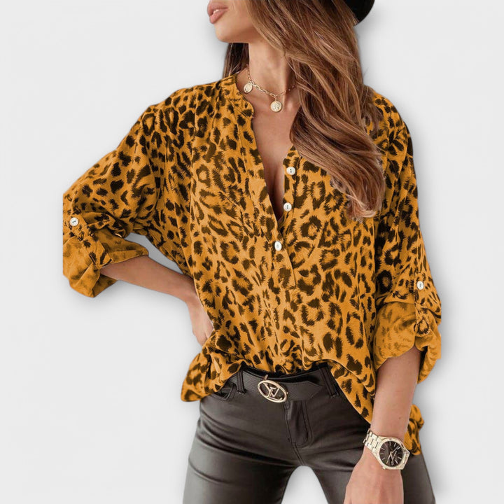 Navy | Chic Leopard Print Statement Blouse