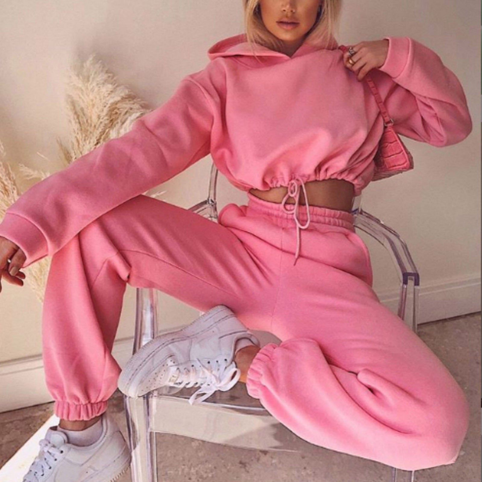 Women's Two-Piece Jogger Set with Cropped Hoodie