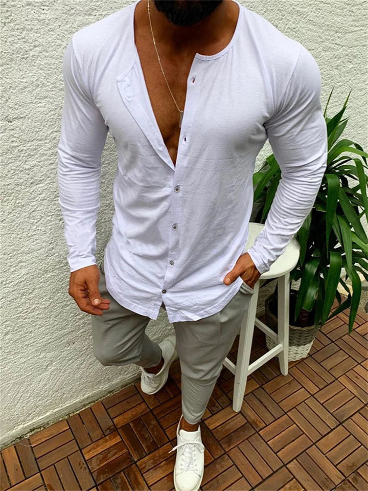 Oliver - Long-Sleeve Buttoned T-Shirt for Men