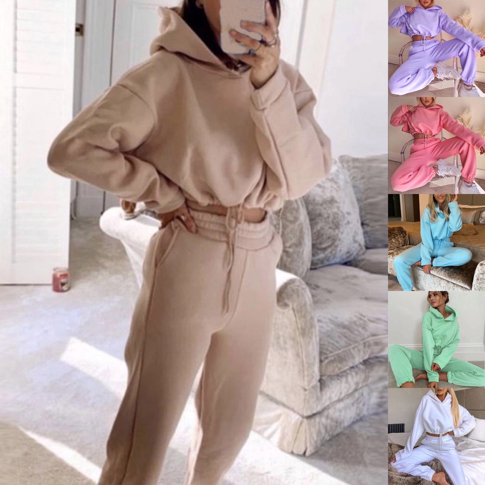 Women's Two-Piece Jogger Set with Cropped Hoodie