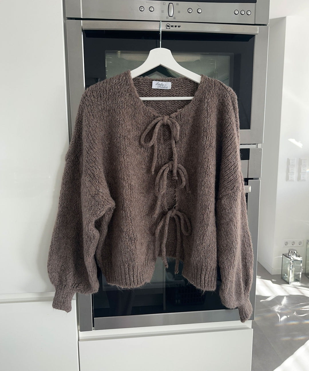 Hazel | Brown Cardigan with Bow Detail