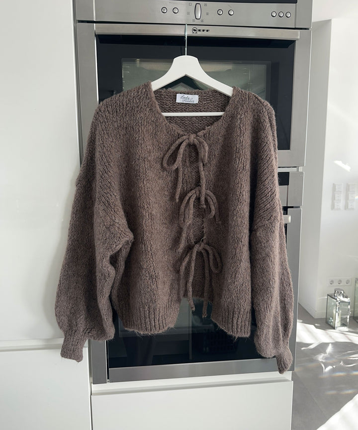 Hazel | Brown Cardigan with Bow Detail