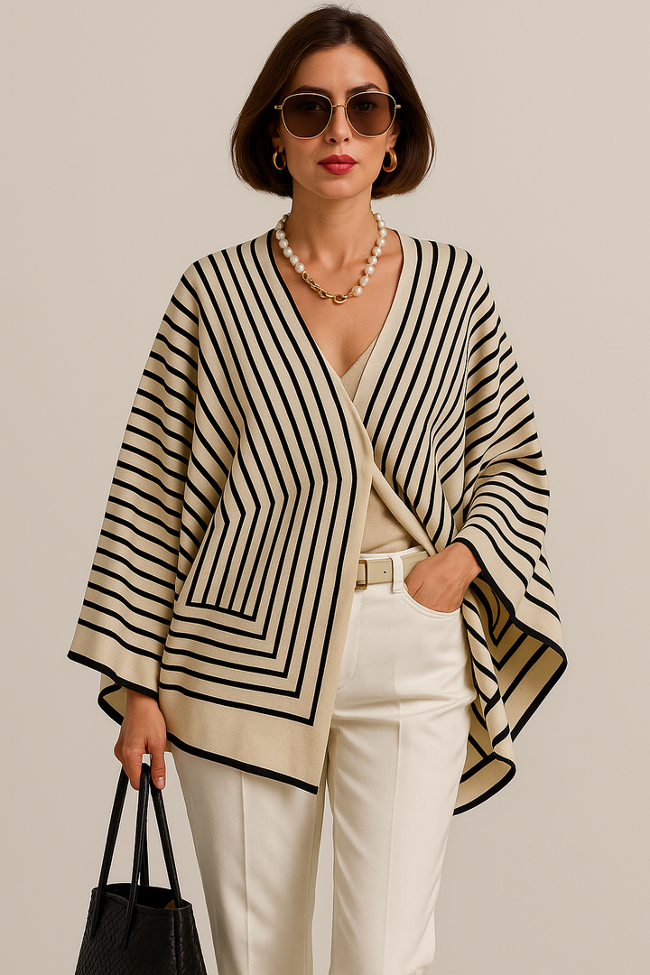 Beverly | Chic Striped Knit Poncho Wrap
