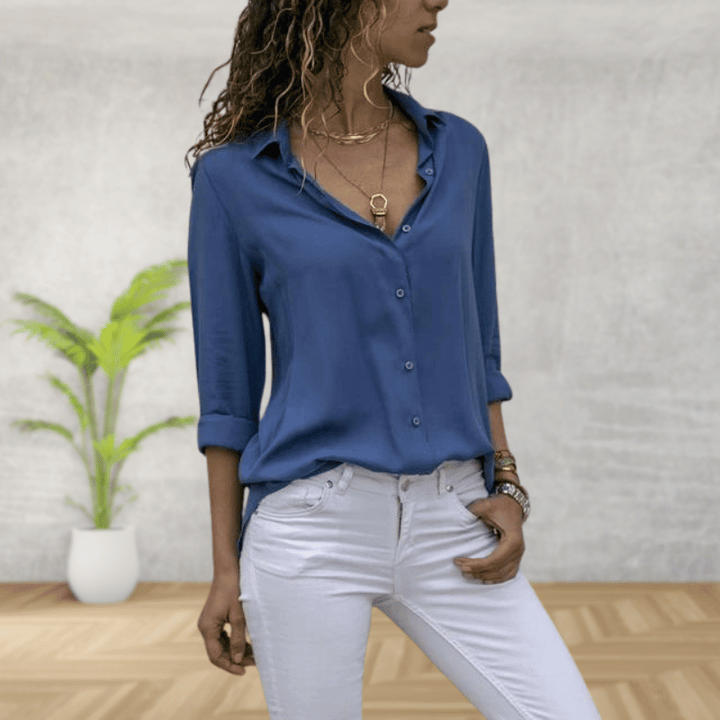 Evelina | Elegant Rolled-Sleeve Button-Up Shirt