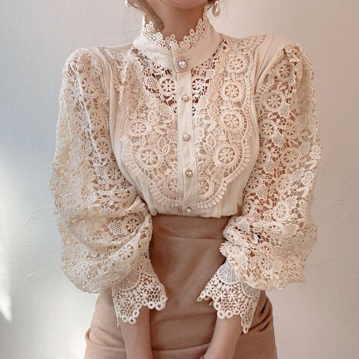 Elegant Women's Blouse with Lace Detailing