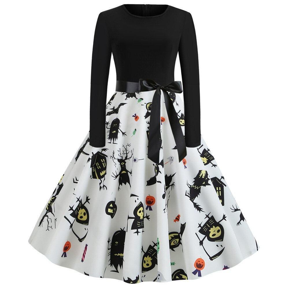 Gothic Cartoon Print Halloween Costume | Midi