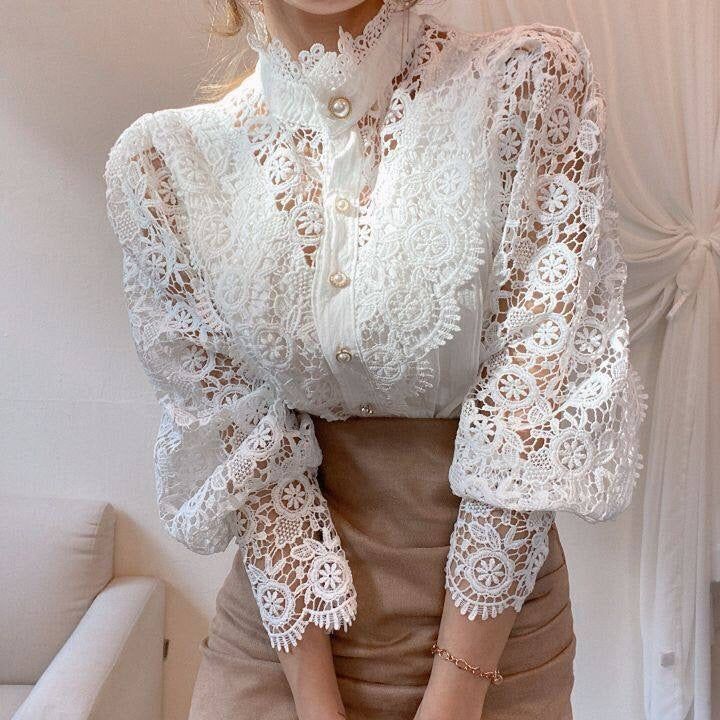 Elegant Women's Blouse with Lace Detailing