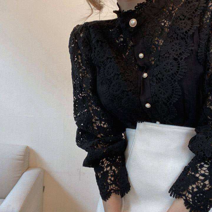 Elegant Women's Blouse with Lace Detailing