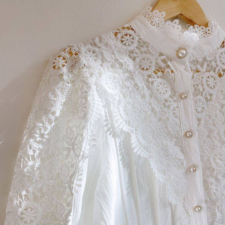 Elegant Women's Blouse with Lace Detailing