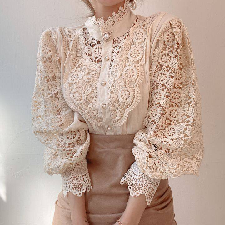 Elegant Women's Blouse with Lace Detailing