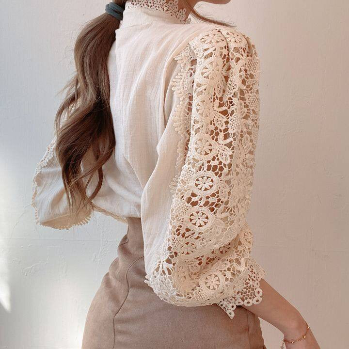 Elegant Women's Blouse with Lace Detailing