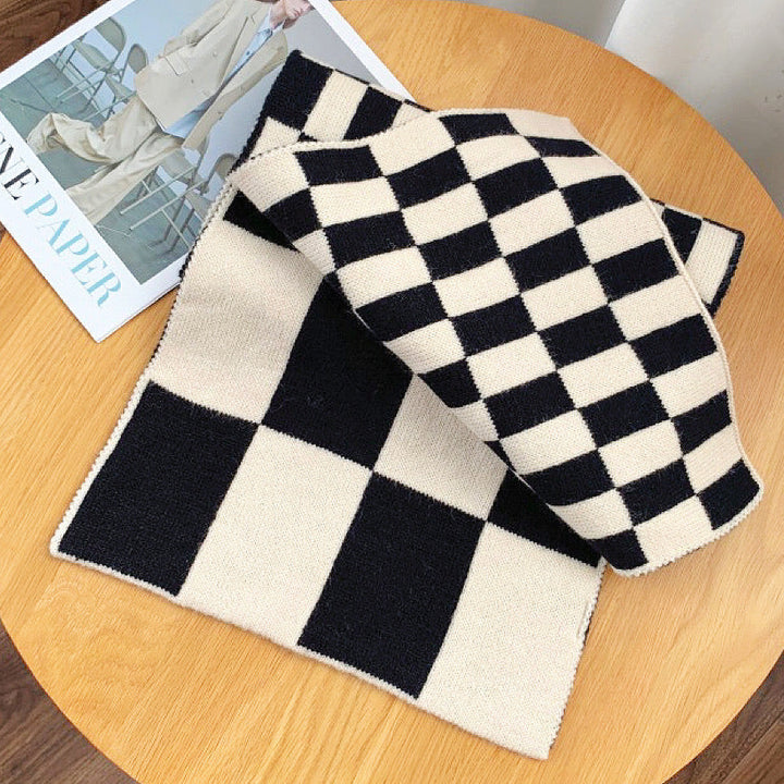 Checkered Knit Scarf for Women